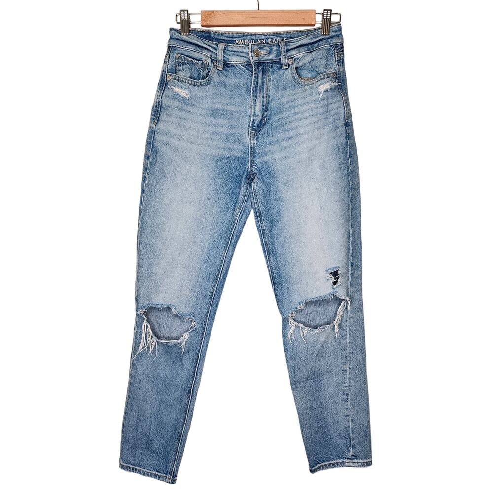 American Eagle Comfort Straight‎ Waistband Mom Jean Distressed 2R